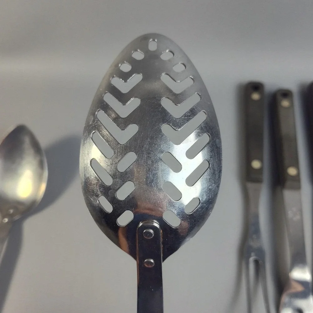 Vintage FLINT ARROWHEAD Stainless Steel Utensils SET Of 8 USA Spatula Spoons